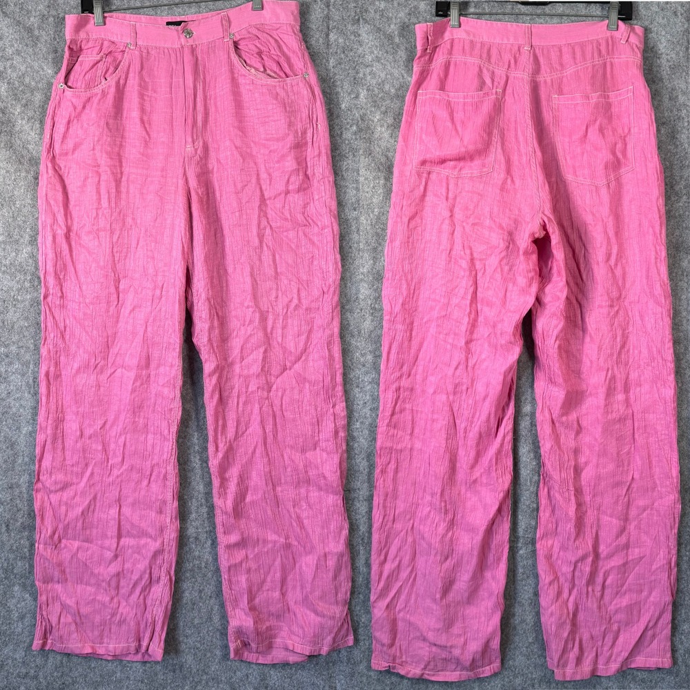 Zara Gauze Broomstick Pants Womens XL Pink Boho Crinkle Trouser Beachy Vacation